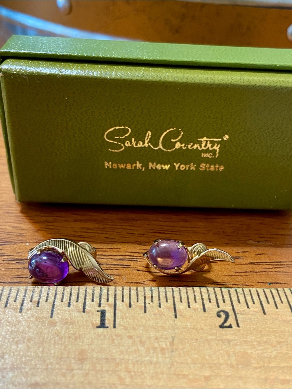 Vintage Sarah Coventry Gold-Tone Earrings with Purple Stones Clip ons